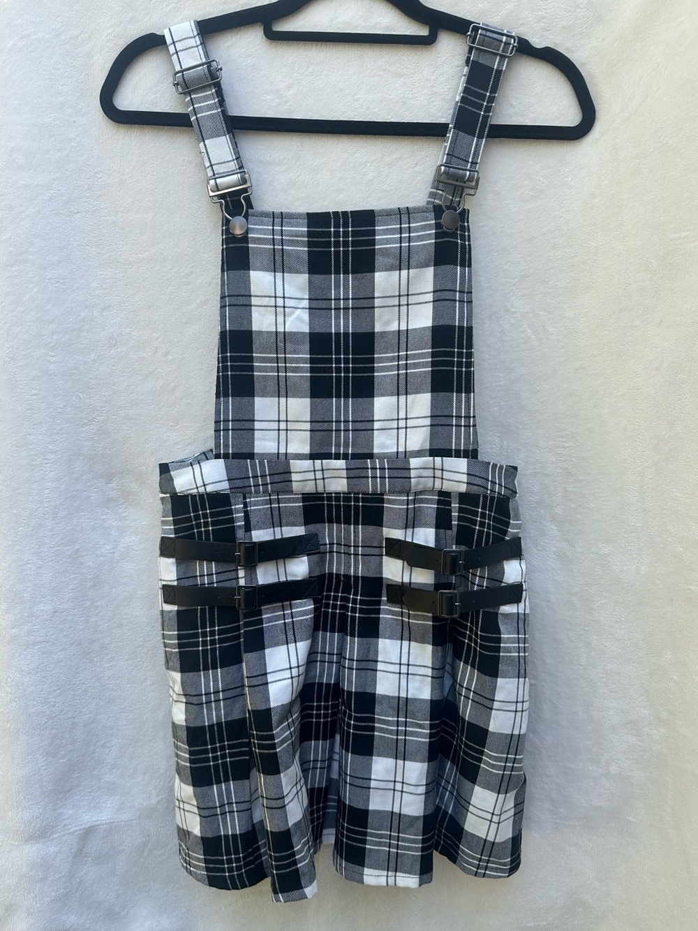 Hot Topic Plaid Overall Pinafore Skirt with Buckle Details size MD
